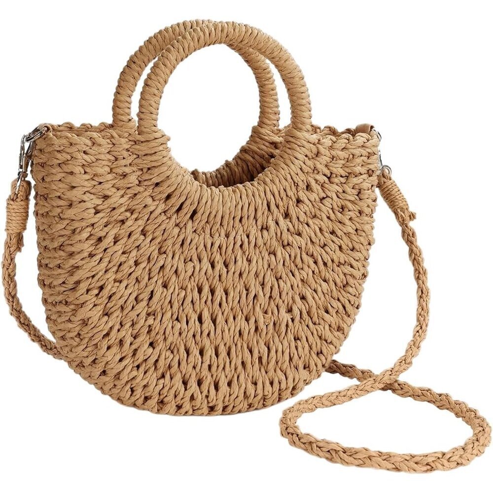 Straw Purse Handmade Woven Summer Crossbody Beach Tote Women Gift